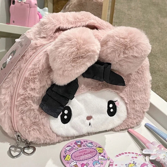 Kawaii Sanrio Plush Kuromi Melody Make Up Cosmetic Bag Cartoon Large Capacity Storage Bags Portable Handbag Girl Gifts