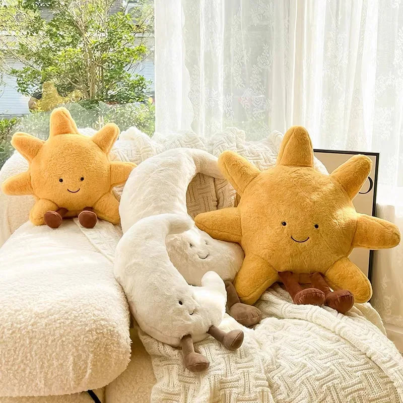 High Quality Smile Face Moon Yellow Sun Plushie Cushion Stuffed Cute Weather Plush Toy for Kid Bedroom Decor Sofa Throw Pillow