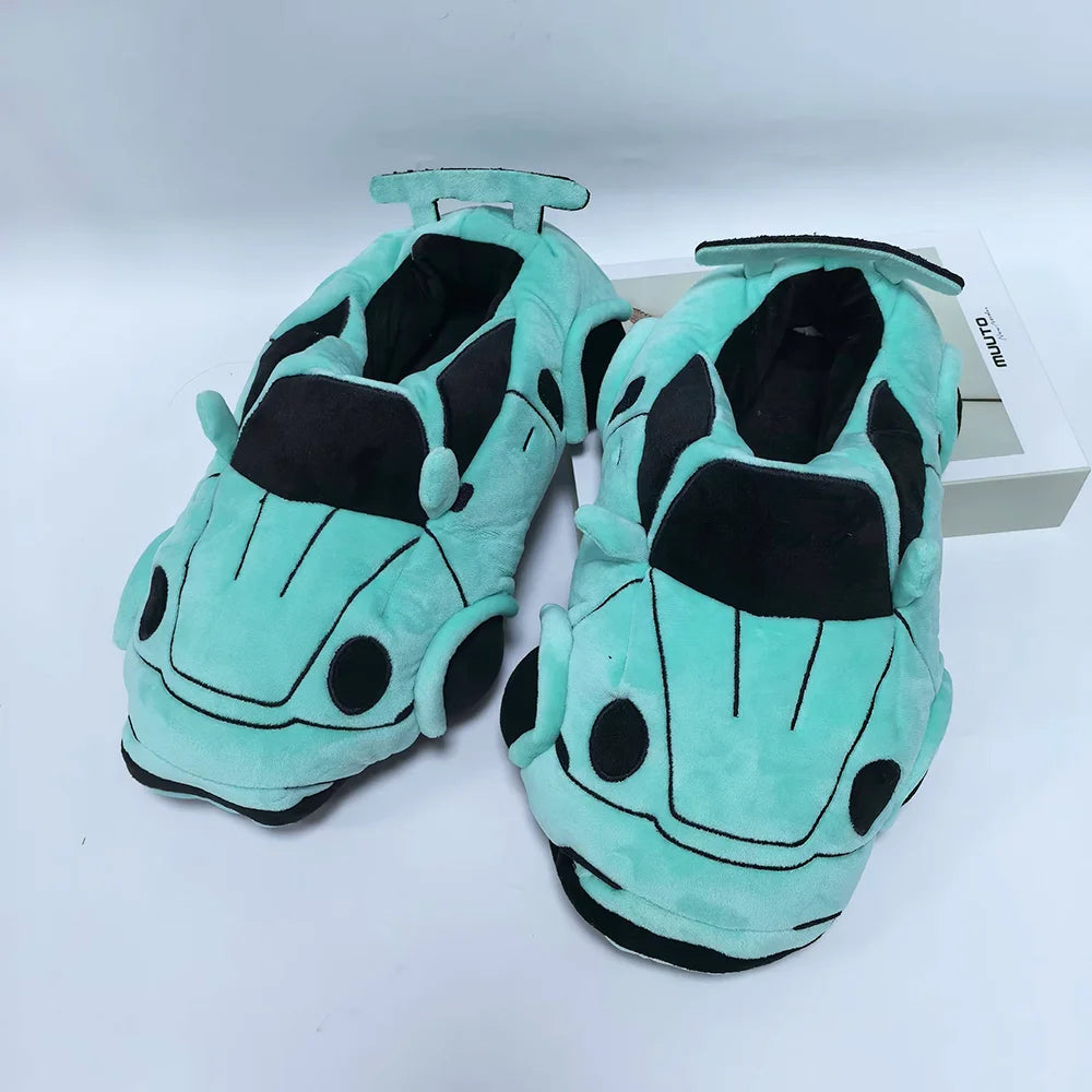 MyRytanda Funny CAR Shape Plush Slippers Christmas Women Men Sports Car Warm Soft House Shoes Adults Fashion Vehicle Shoes