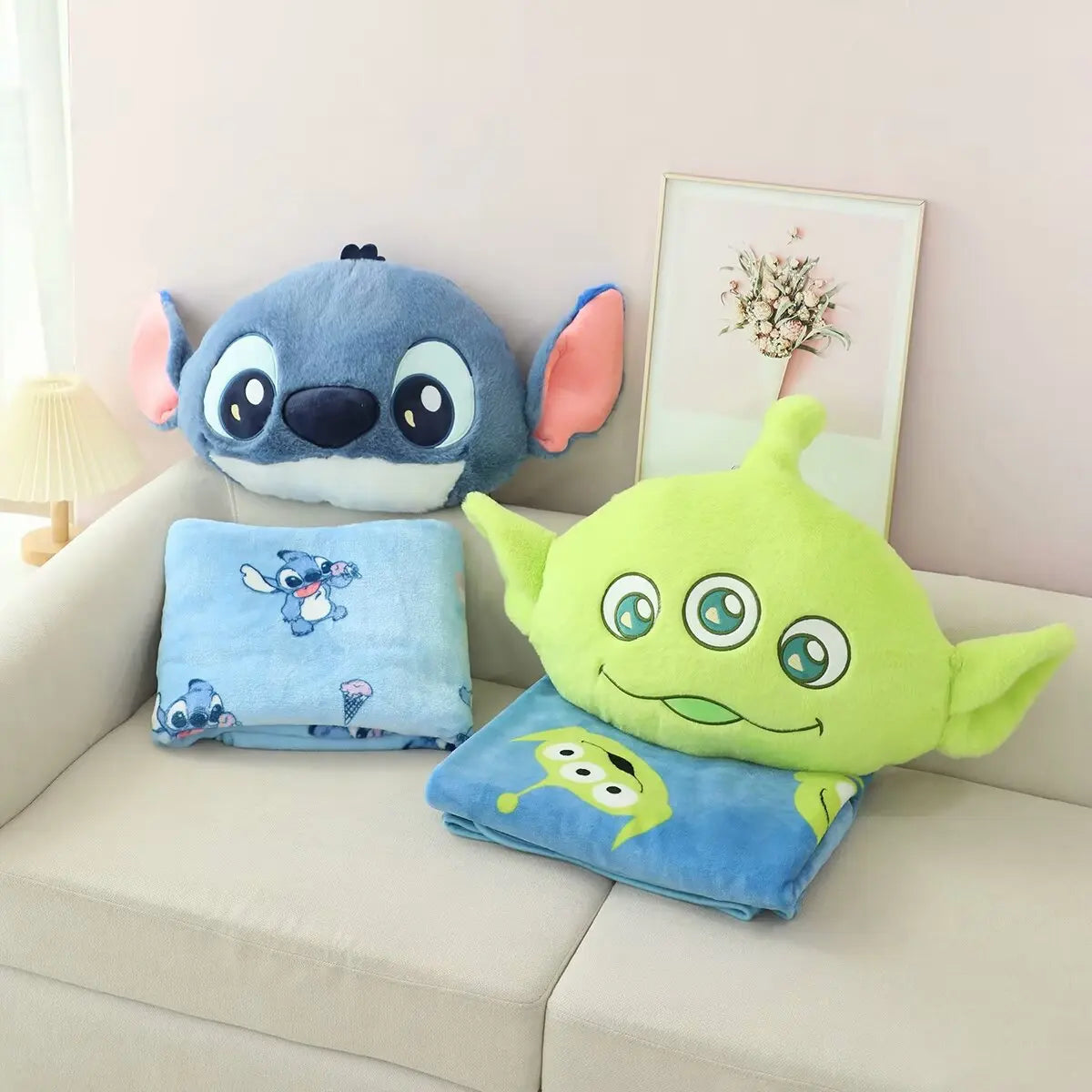 Comfortable Stitch Alien Plushies Cuddly Stuffed Anime Plush Toy Throw Pillow Blanket Back Cushion Sofa Bed Home Decor Gifts