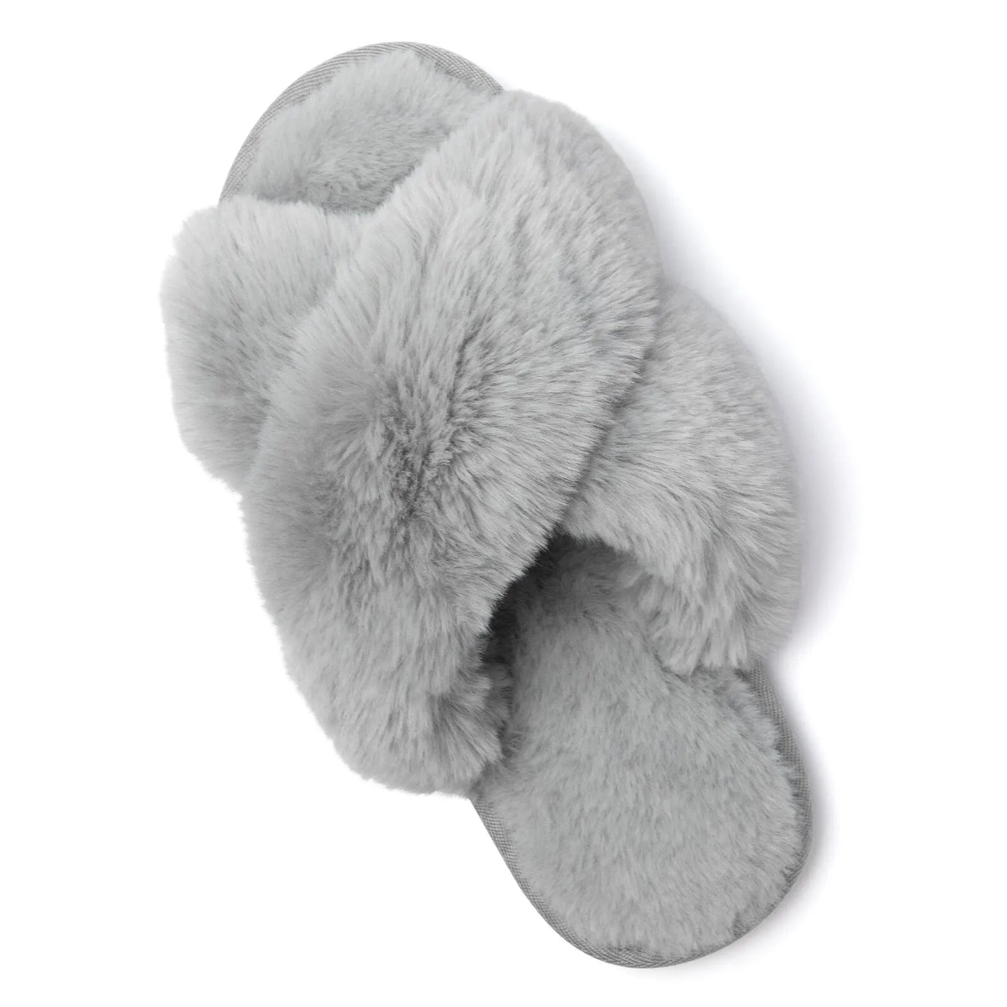 Feslishoet Women Fuzzy Slippers Cross Band Soft Plush Cozy House Shoes Furry Open Toe Indoor Outdoor Slip Warm Anti Skid Sole