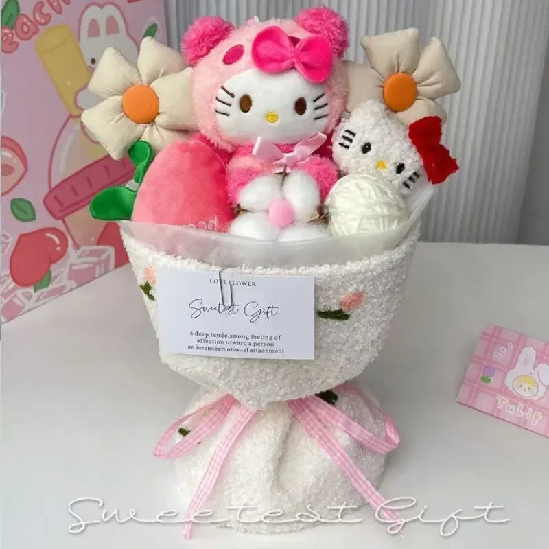 Sanrio Kuromi Plush Kt Flower Bouquet Cartoon Hello Kitty Cinnamoroll Stuffed Plush Toy Kawaii Decor Doll Girl Valentine Gift