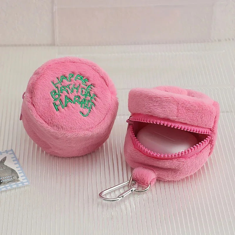 Pink Mini Coin Potters Purse Earphone Cord Storage Bag Kawaii Spot Cute Plush Harries Portable Purse Coin Pouch Cake Bag