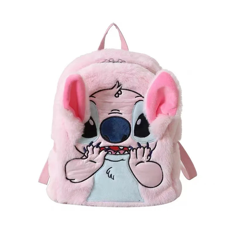 New Disney Plush Backpack Ins Japanese Blue Stitch Funny Cartoon Large-Capacity Student Backpack Kindergarten Bag Child Gift