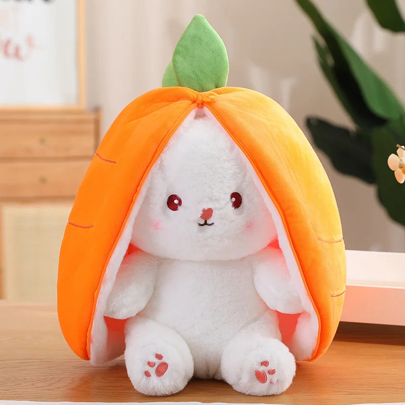 35cm Creative Funny Doll Carrot Rabbit Plush Toy Stuffed Soft Bunny Hiding in Strawberry Bag Toys for Kids Girls Birthday Gift