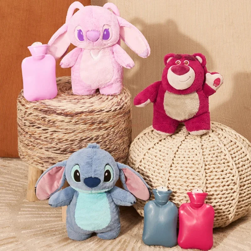 Kawaii Disney Stitch Angel Lotso Plush Hand Warm Bottle Hot Water Bottles  Winter Portable Warm Hand Bag Anime Toys Xmas Gifts