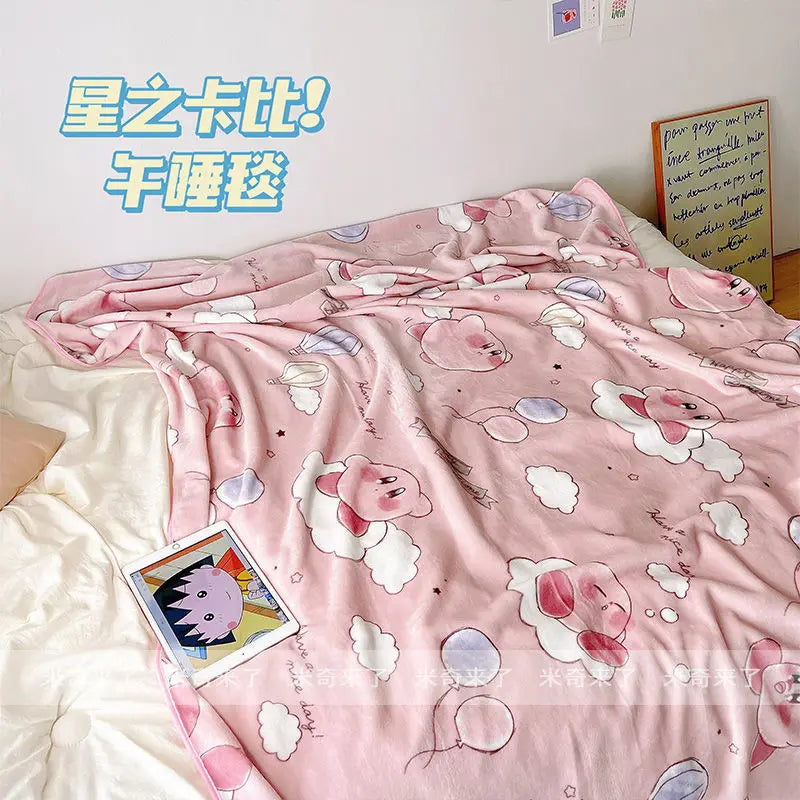 Miniso Kirby Blanket Warm Flannel Blanket Pillowcase Japanese Style Pattern Printing Blanket Bedspread Bedroom Sofa Bed Girl