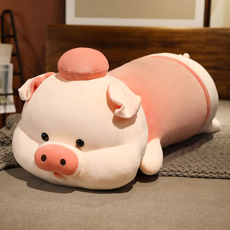 Cute Fat Long Giant Plush lying Pink Pig With Hats Dolls Pillow Girlfriend Sleeping Cushion Nice Birthday Gift For Kids