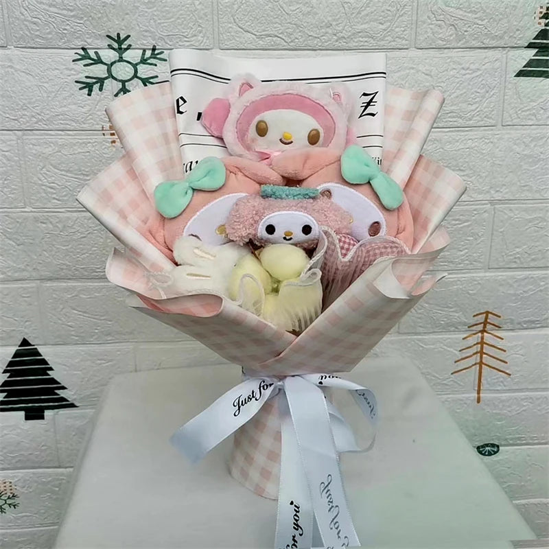 Sanrio Kuromi Plush Bouquet Hello Kitty Melody Cinnamoroll Anime Doll Toy Valentine's Day Christmas Graduation Girls Friend Gift