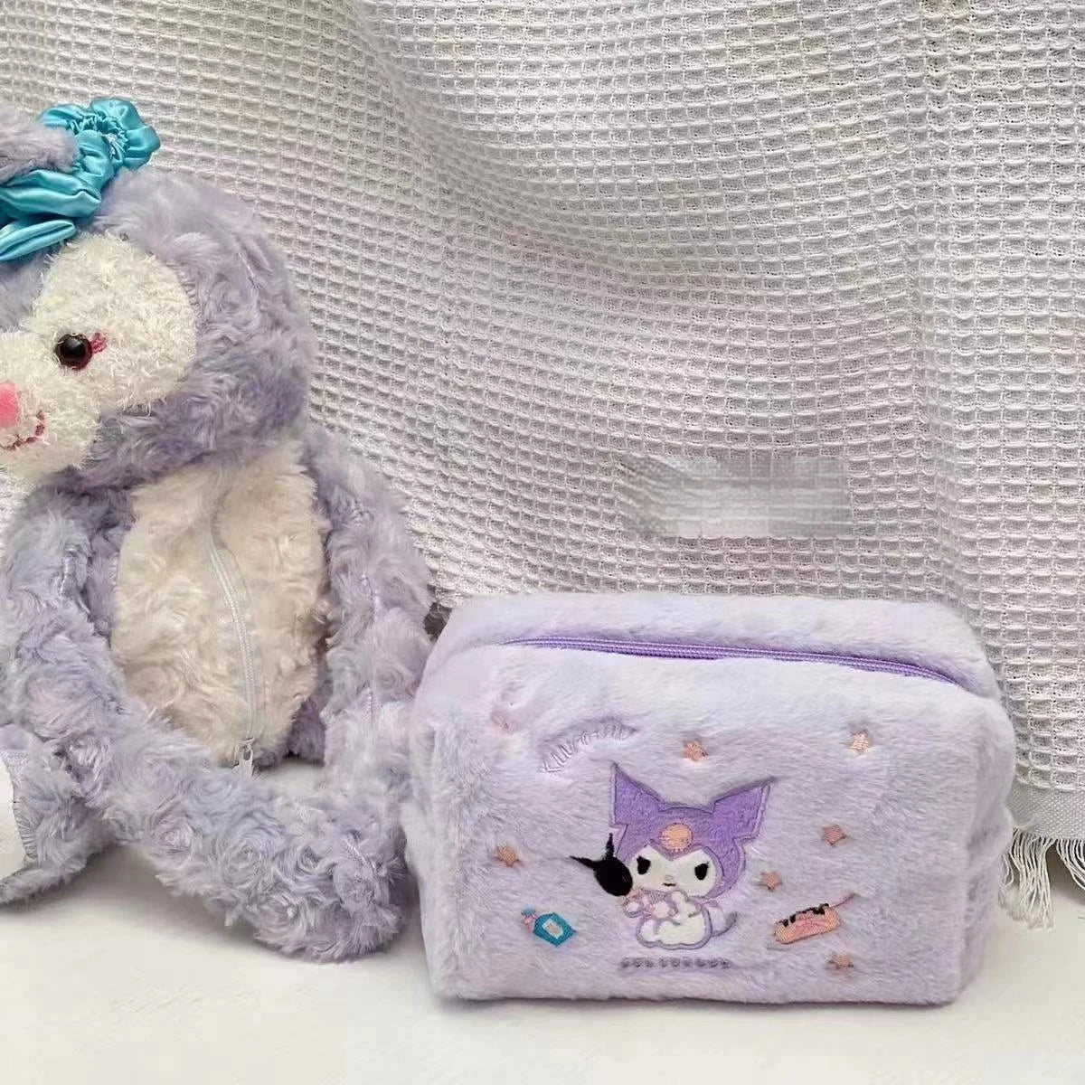 Sanrio Series Cinnamoroll Kuromi Large Capacity Plush Pencil Bag Embroidered Makeup Bag Cartoon  Girl Christmas Birthday Gift