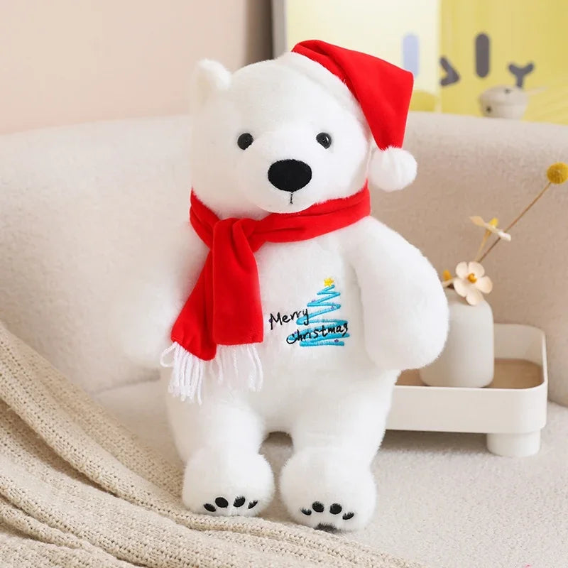 25/33CM Hot Sale Polar Bear Plush Toy Bear with Cute Christmas Scarf Doll Glacier Animal White Send Children Birthday Gifts