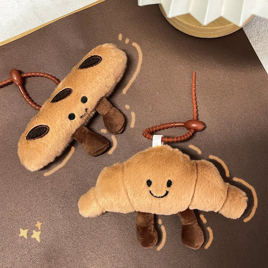 Kawaii Croissant Long Bread Series Plush Keychain Cute Decoration Backpack Pendant Plush Toy Doll Keyring Doll Girl Gift