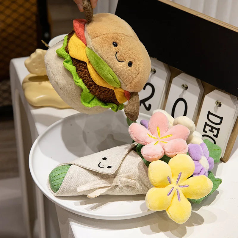 Creative Fun Hamburger Plush Toy Soft Stuffed Wedding Bouquet Cushion Funny Flower Pillow Cute Burger Doll Creativ Birthday Gift