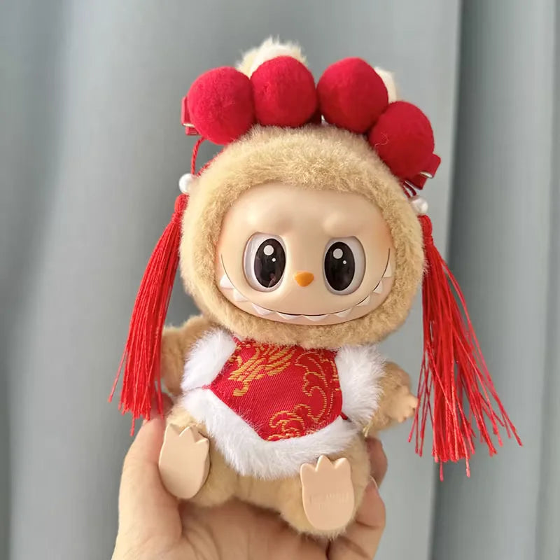 New Year Labubu Outfit for 17cm Mini Doll Chinese Style Matched Red Clothes Accessories Cos Gift Doll Pure Hand