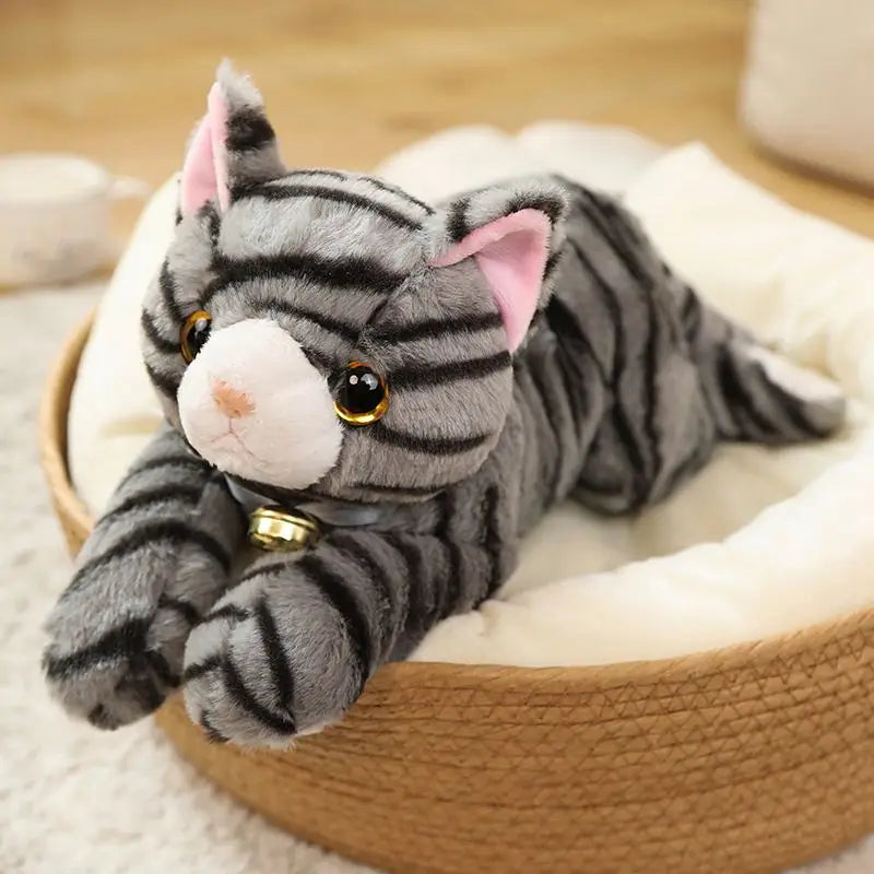 35cm/45cm Simulation Plush Cat With Bell Toys Kids Stuffed Tabby Cat Kitten Doll Baby Gift for Children Birthday Gift