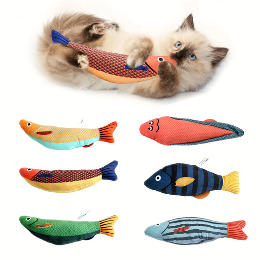 1PC Realistic Fish Cat Toy - Interactive Plush Chew Toy with Sound, Bite-Proof for Cats & Kittens - Stimulates Play