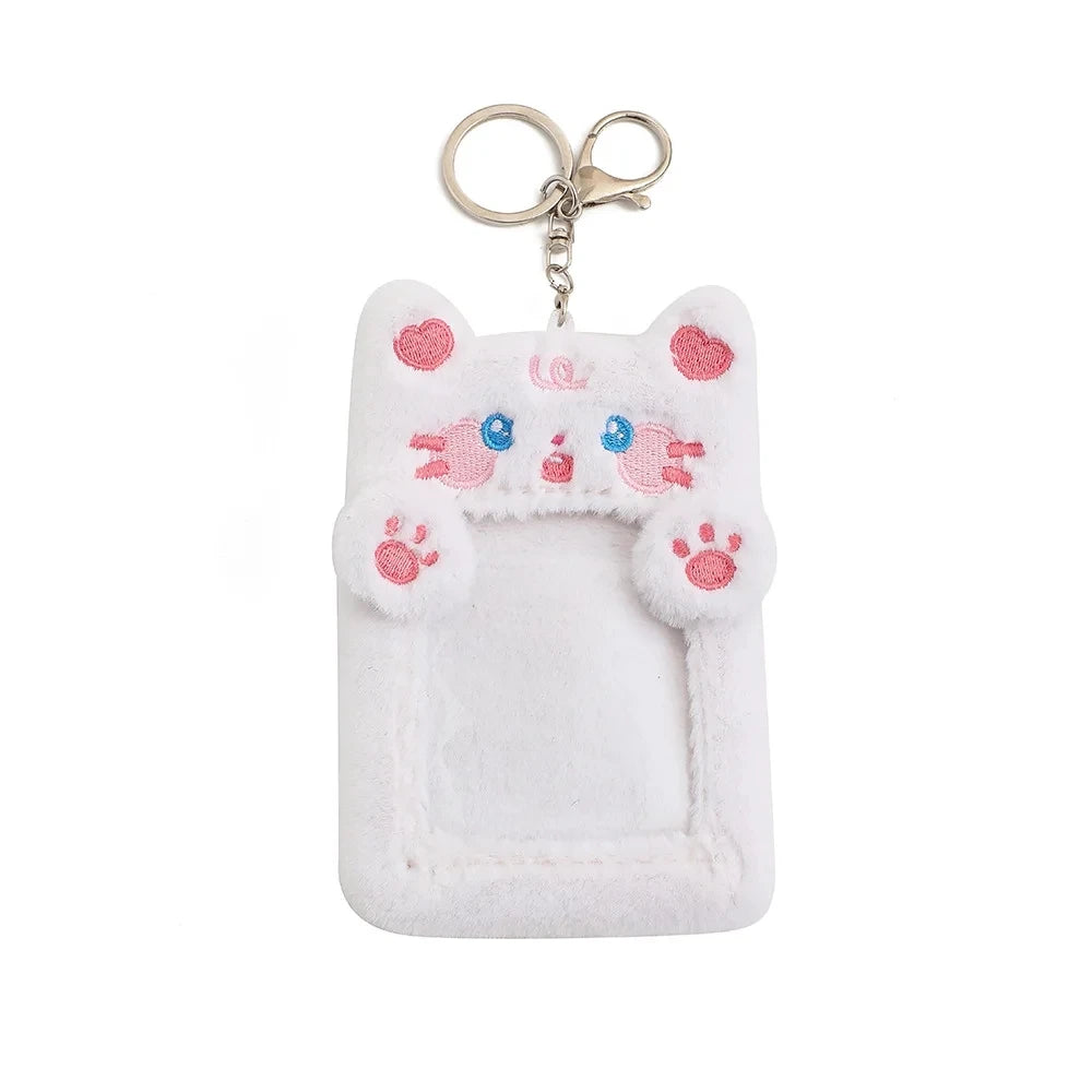 INS Cute Plush Dog Rabbit Photocard Holder Keychain Kpop Idol Photo Card Case Photo Bank Card Protective Case Display Holders