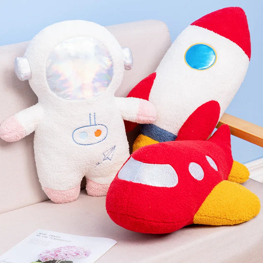 Cartoon Astronaut Spaceman Rocket Plane Plush Toys Spacecraft Simulation Space Series Stuffed Plush Doll Pillow Birthday Gifts