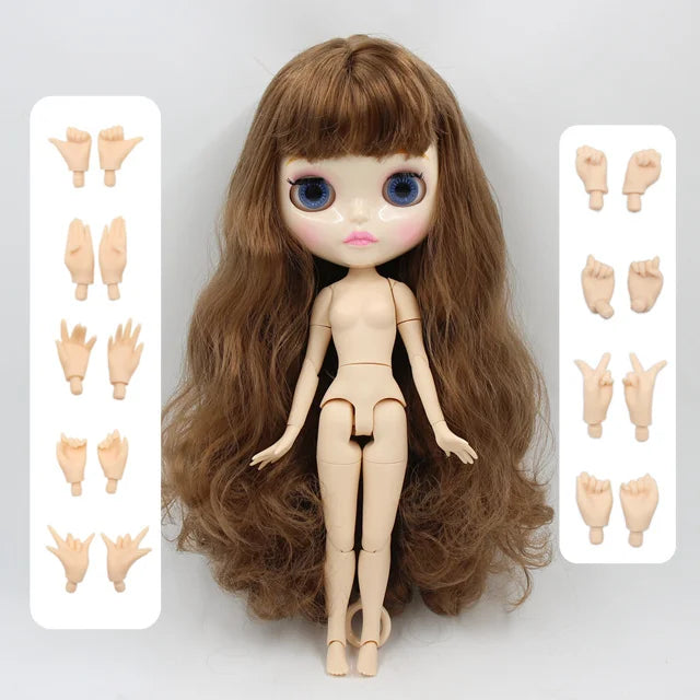 ICY DBS Blyth Doll 1/6 bjd brown hair joint body shiny face nude doll 30cm toy ob24 anime