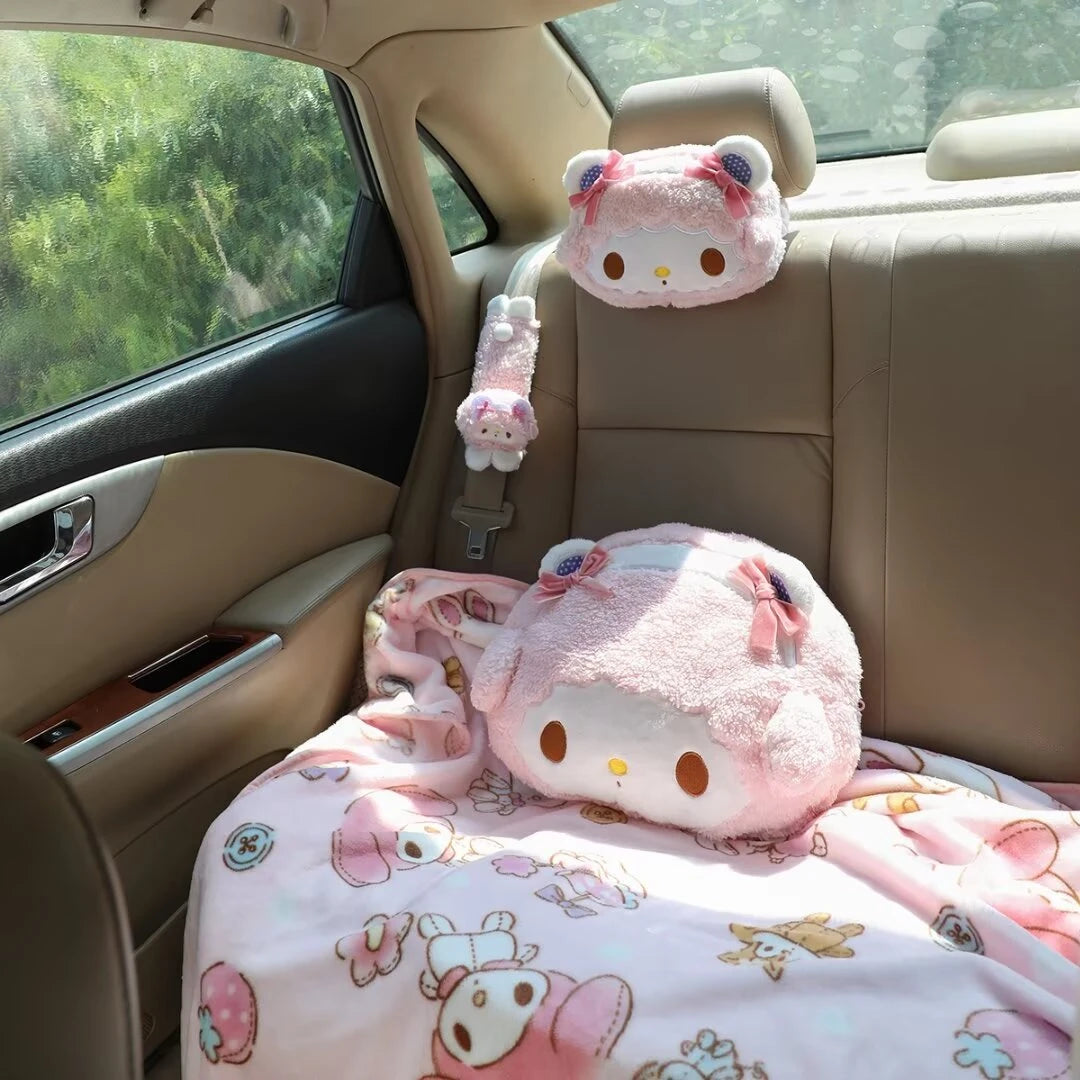 Sanrio My Melody Headrest Hello Kitty Cushion Car Seat Belt Cover Cartoon My Sweet Piano Plush Pillow Kawaii Car Decor Girl Gift