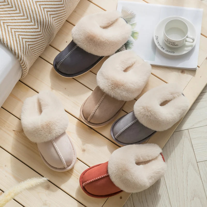 Velvet cotton slippers for autumn and winter home, couple's warm home, indoor thick soled non slip slippers for men and women