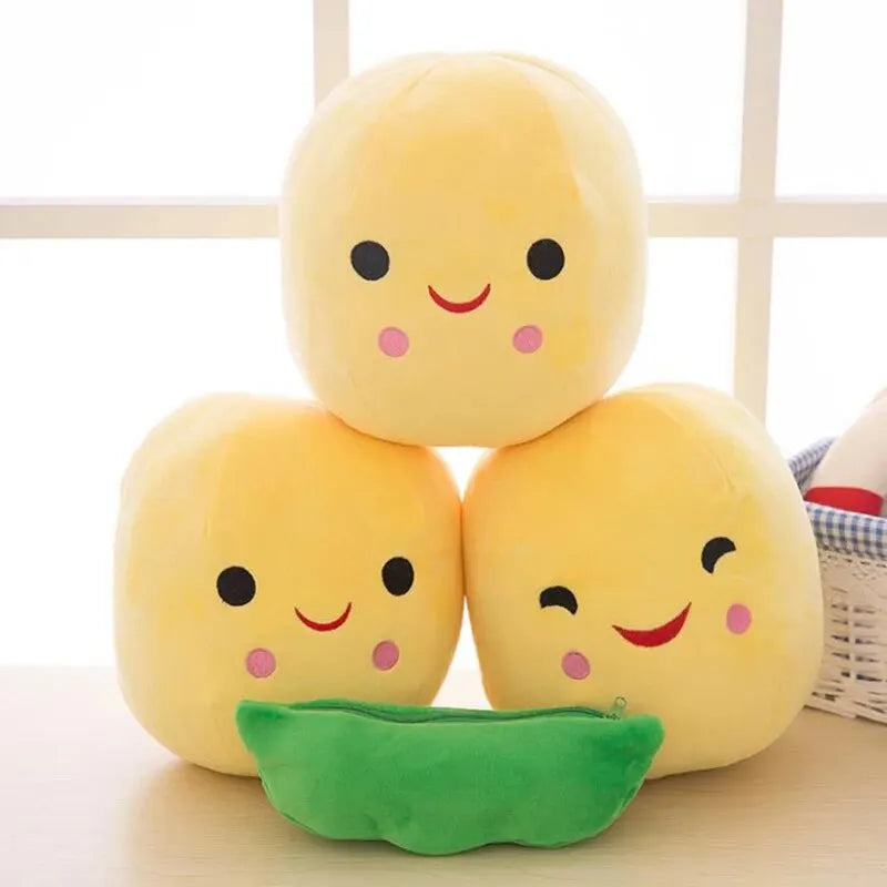 25CM Cute Children's Baby Plush Peas Filled Plant Doll Toy Children Kawaii Quality Pea-shaped Pillow Toy Boy Girl Gift