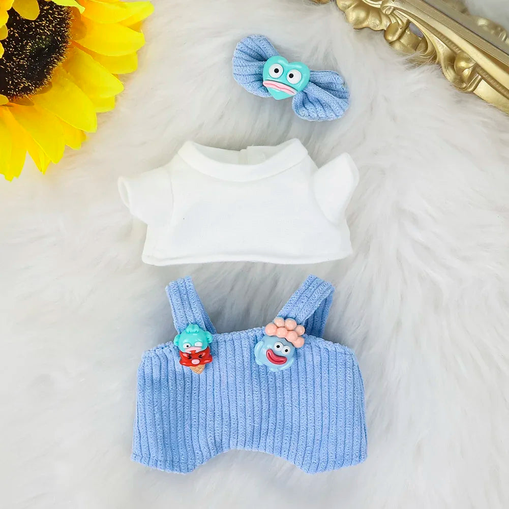 17cm Mini Plush Doll'S Clothes Outfit Accessories For Korea Kpop Exo Labubu Idol Floral skirt overalls suit Clothing Gift