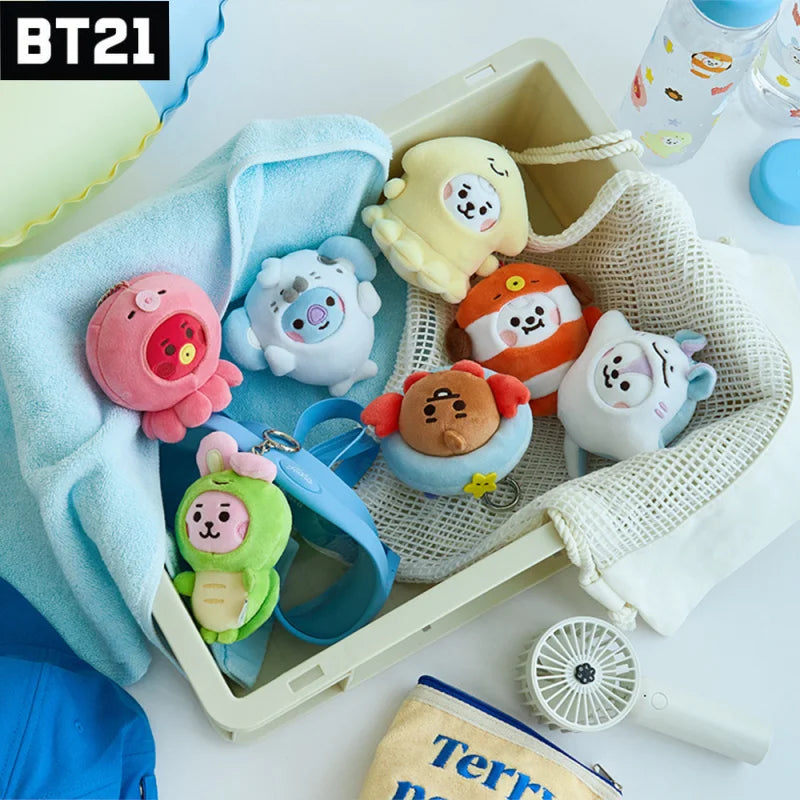 NEW 10CM BT21 Popular Anime Kawaii Cooky Tata Rj Mini Plush Keychain Pendant Ocean Friends Plush Doll Bag Pendant Ornament Gift