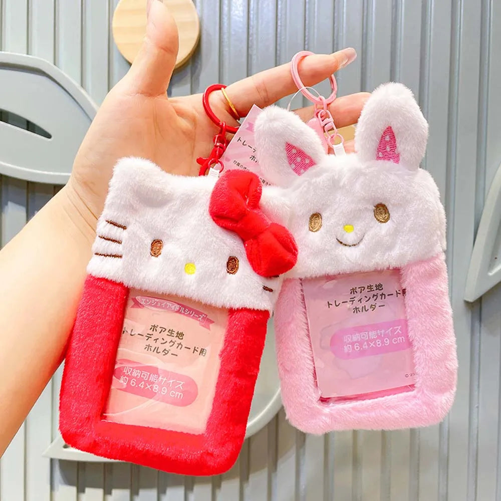 kawaii Sanrio Plush ID Card Set Sanrio Kawaii Hello Kitty Kuromi Idol Photo Keychain Bus Student ID Card Holder Card Cover