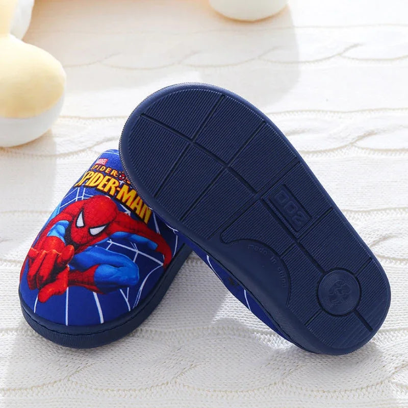 Disney Cartoon Printed Spider-man Cotton Slippers For Children's Shoes Fashion Style Warmth Winter Indoor Kids Boys Slipper