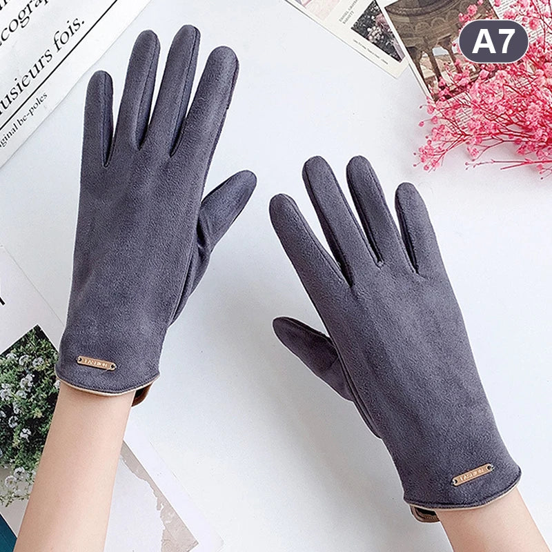 Women Winter Thick Plush Gloves Fashion Warm Suede Outdoor Guantes Lady Touchscreen Driving Gloves Sports Cycling Mittens