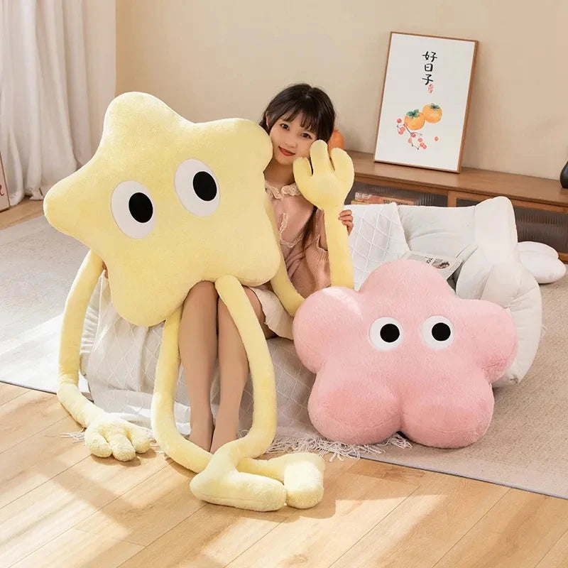 Long Cuddly Legs Pentagon Stars Strip Throw Pillow Kawaii Giant Pink Cherry Blossom Plush Toy Headrest Cushion Photo Ornaments