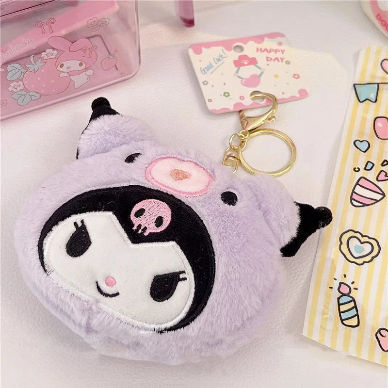 Kawaii Sanrio Hello Kitty Anime Plush Doll Keychain Cartoon Cute Cinnamoroll Pendant Wallets for Girlfriend Gifts Kids Toys