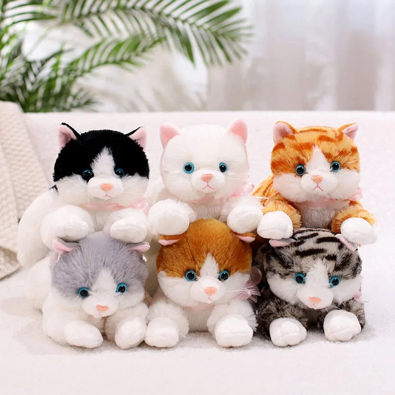 20cm-48cm Fluffy Lifelike Real Prone Striped Cat Plush Doll Stuffed Pure Colors White Kitten Toy Pets Animal Kids Gift