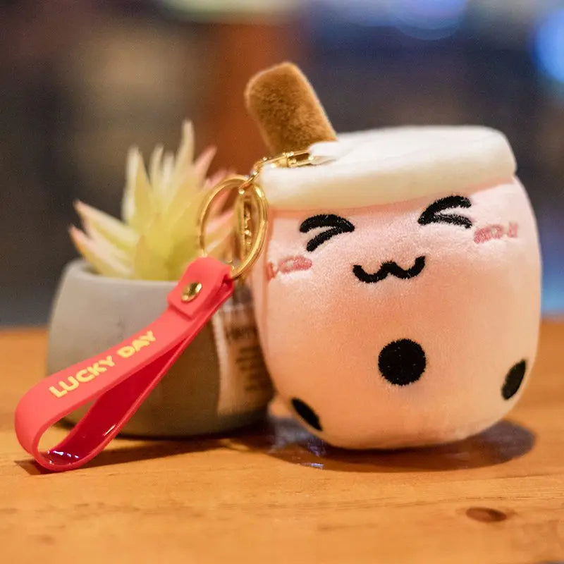 10cm Kawaii Bubble Anime Tea Cup Keychain Soft Plush Toy Stuffed Boba Doll Lovely Backpack Decoration Best Gift for Girls Kids