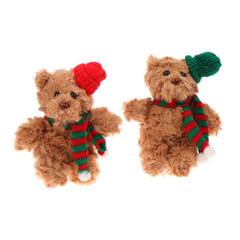 Christmas Bear Plush Toy Cartoon Bear Stuffed Keychain Plush Animal Keyring Cute Backpack Pendant Decoration Xmas Gifts