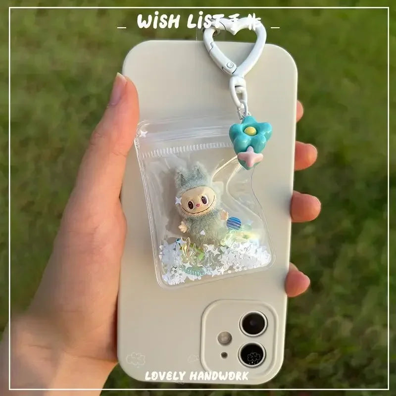 New Erchuang Plush Mini Labubu Rubble Vinyl Cute Grain Baby Walk Bag Mobile Pendant Cute Keychain Gift