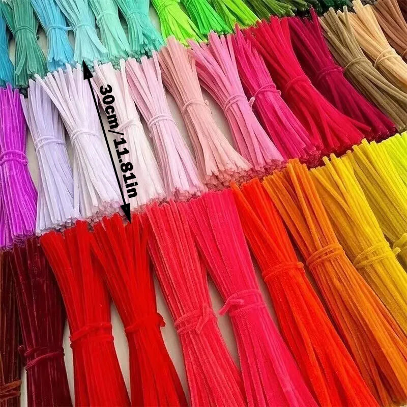 100pcs Colorful Chenille Stems Pipe Cleaners Plush Tinsel Stem Wired Twist Sticks Hair Strip DIY Craft Educational Toys Handmade