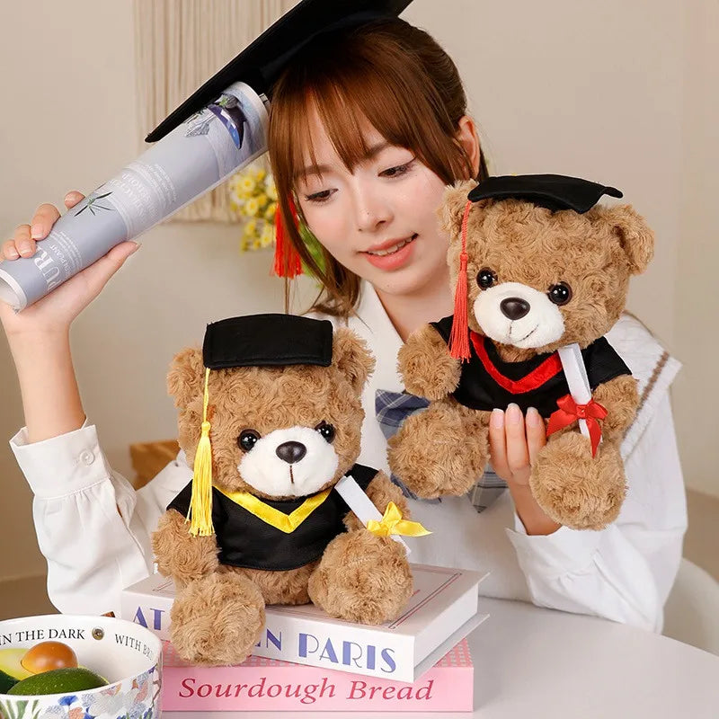 25cm Graduation Dr.Bear Plush Toy Cute Christmas Hat Teddy Bear Soft Doll Boys Girls Students Graduation Gift