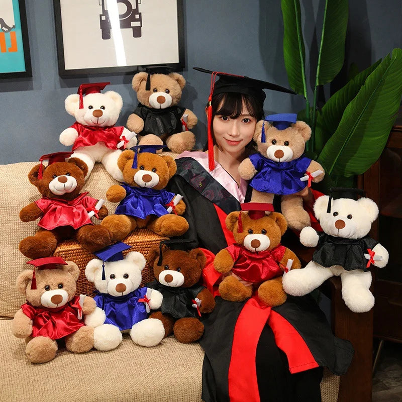 33cm High Quality Cute Graduate Dr. Bear Plush Toy Stuffed Teddy Bear Kawaii Toys for Kids Student Funny Graduation Gift