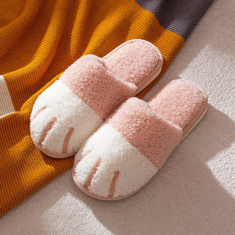 Winter Plush Slippers For Women Warm Cute Cat Paw Designer House Fur Slippers Indoor Bedroom Lovers Indoor Fluffy Shoes