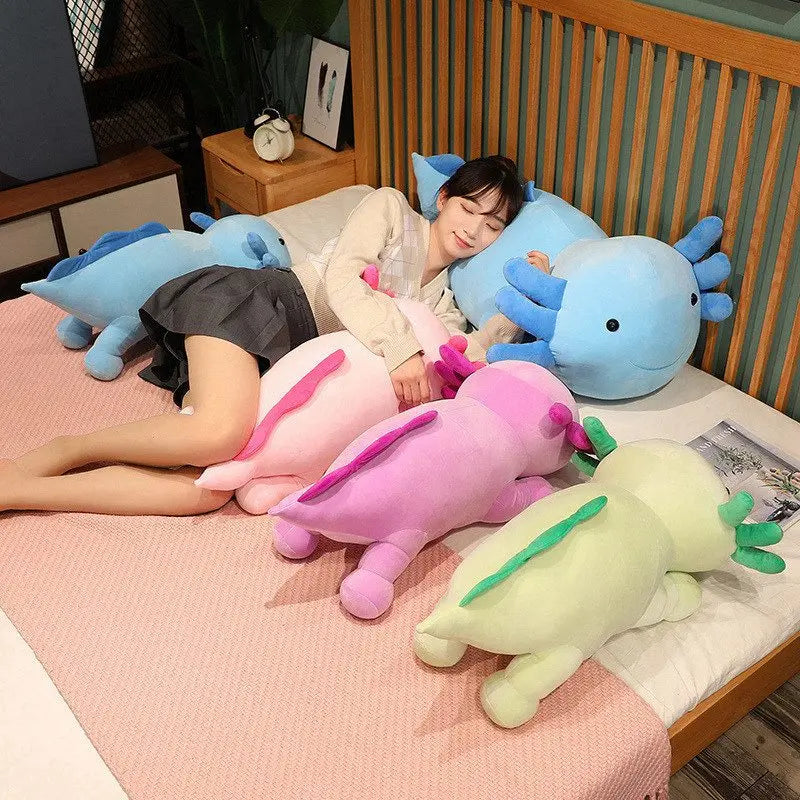 Giant Colorful Newt Plush Toy Stuffed Cute Axolotl Salamander Fuzzy Long Plush Fish Appeasing Long Pillow Cushion Kids Gift