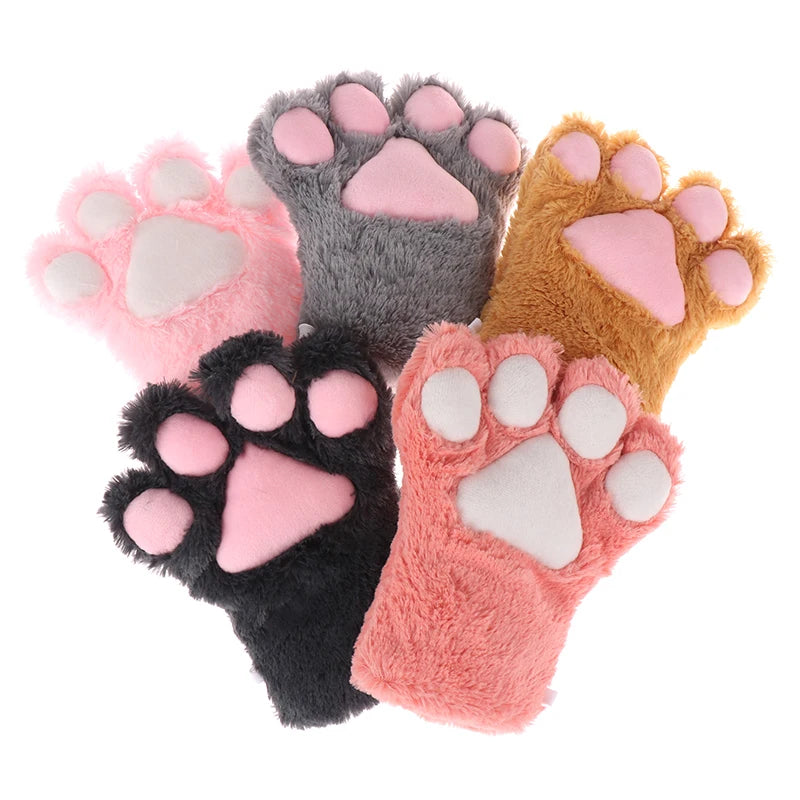 Cute Bear Cat Paw Gloves Fluffy Plush Cartoon Animal Anime Lolita Cosplay Mitten