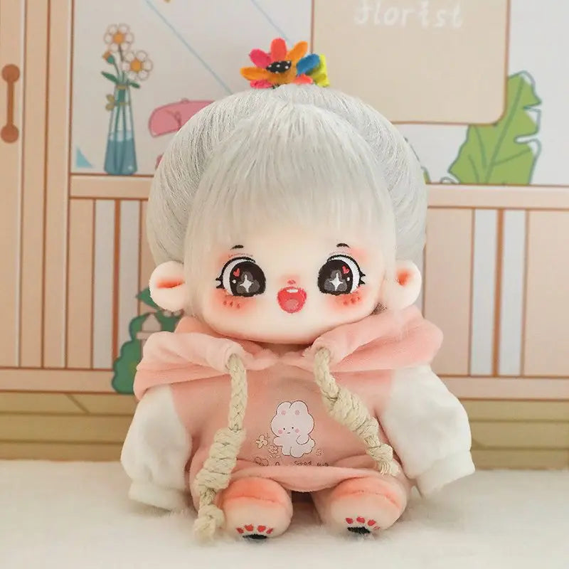 20cm No Attribute Ace of Spades Cotton Doll with Skeleton Silver Hair DIY Doll Plush Human Doll Figure Doll Collection Gift