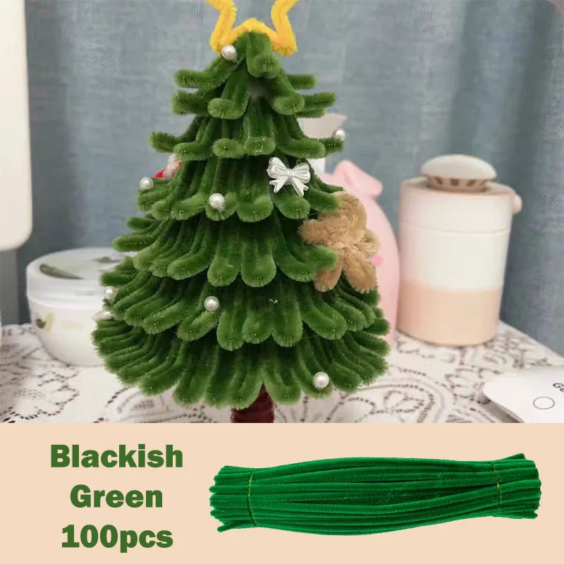 100pcs Colorful Chenille Stems Pipe Cleaners Plush Tinsel Stem Wired Twist Sticks Hair Strip DIY Craft Educational Toys Handmade