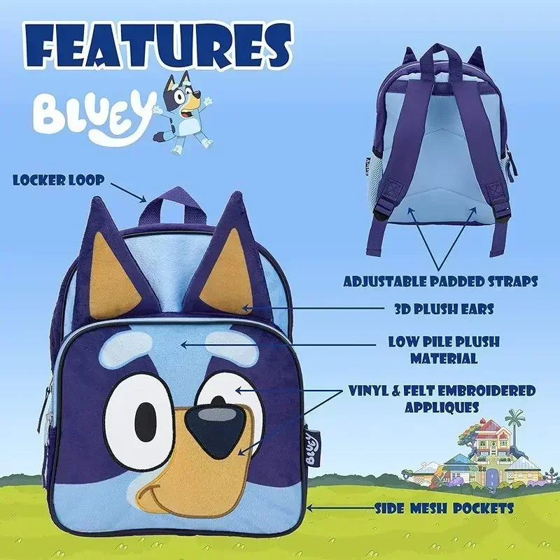 Bluey Dog Backpack Blue Plush Simple Oxford Cloth Schoolbag Pocket Early Education Bingo Dog Schoolbag Children Christmas Gift