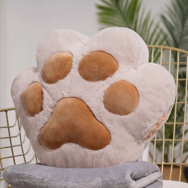 40cm Bear&Cat Paw Pillow With Two Holes Flannel Blanket Colorful Stuffed Fluffy Animal Handwarmer Pillow For Winter Warm