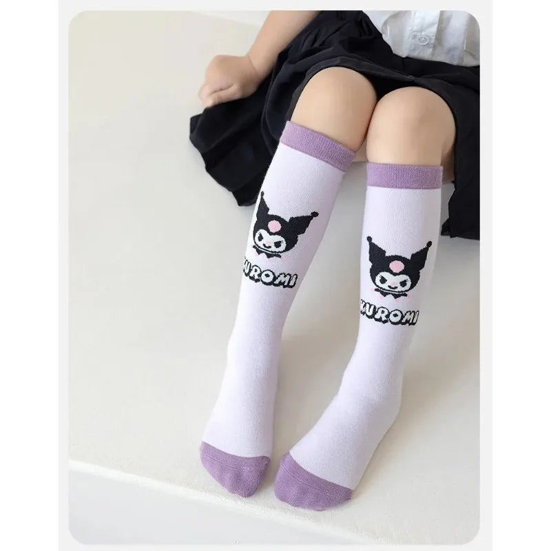 Sanrio Kuromi Socks Kawaii Children's Calf Socks Cartoon Cotton New Girls Bow Spring and Summer Stockings Children's Gifts