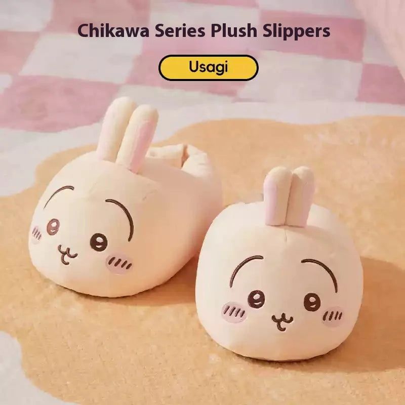 Genuine Miniso Chiikawa Series Plush Slippers Warm Soft Autumn Winter Wrapped Around Home Slippers  Girls Cute Festival Gift