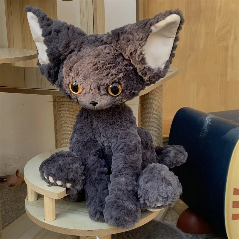 kawaii Devon Rex Cat Plush Toy Stuffed Black Curly Hair Peluche Kitten Plush Hug Cuddly Doll for Kids Birthday Gift Boy Girl